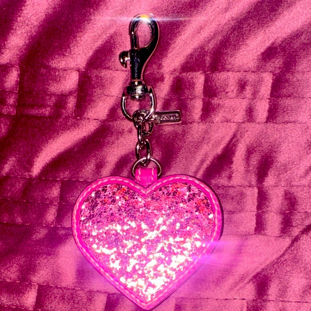 Coach Pink Glitter Heart Keychain/ fob, rare!